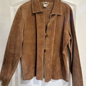 Womens 100% genuine leather vintage jacket - shacket with cut out design